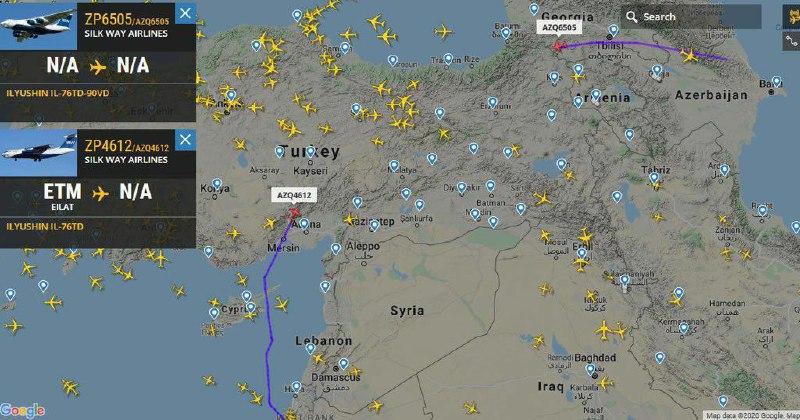 На платформе Flightradar24 четко видно, что два грузовых самолета азербайджанско…