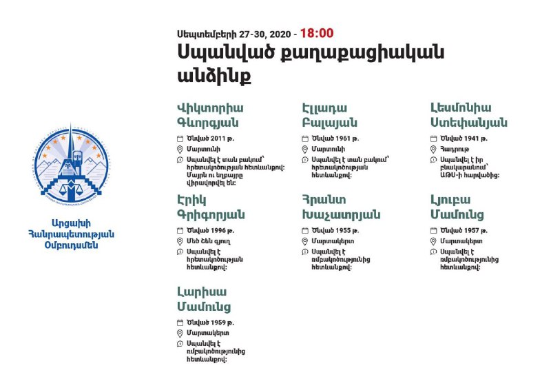 27-ից մինչ օրս ադրբեջանական թիրախավորման հետևանքով մահացած քաղաքացիական անձանց տ…